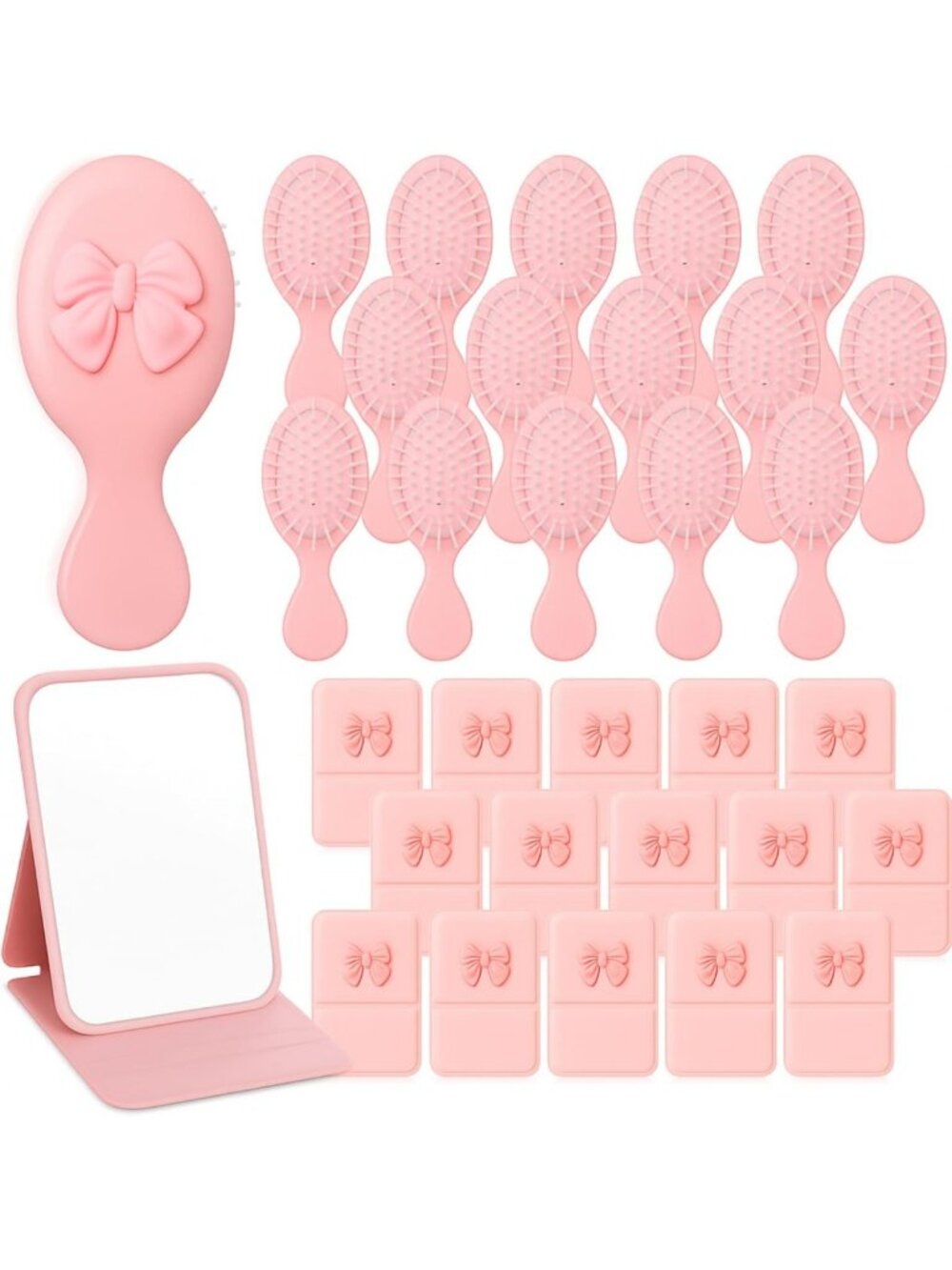 30 Pcs Coquette Bow Compact Mirror & Mini Detangling Brush Set - Party Favors